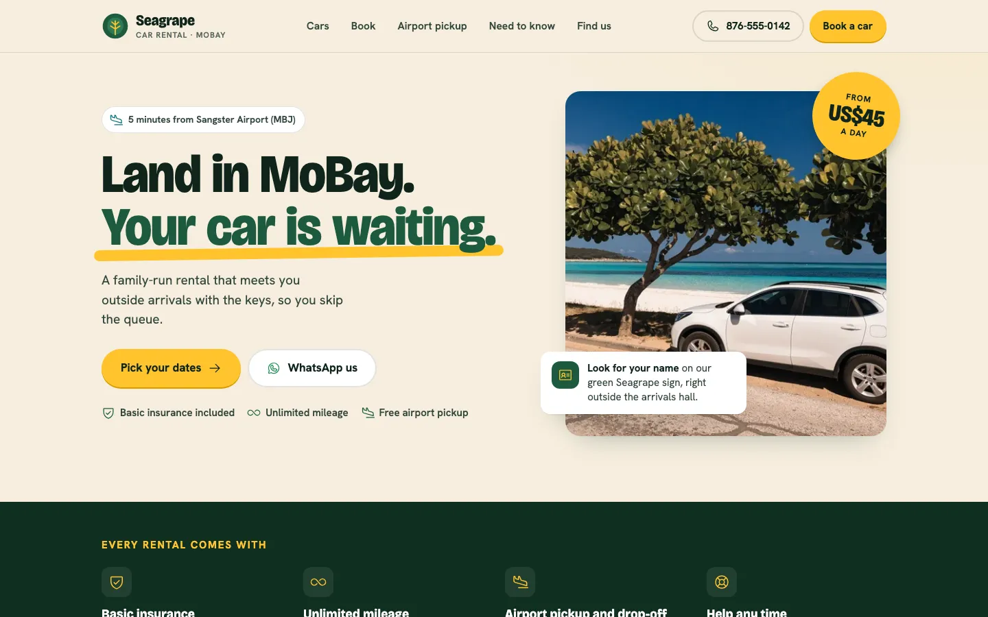 The Seagrape Car Rental sample website
